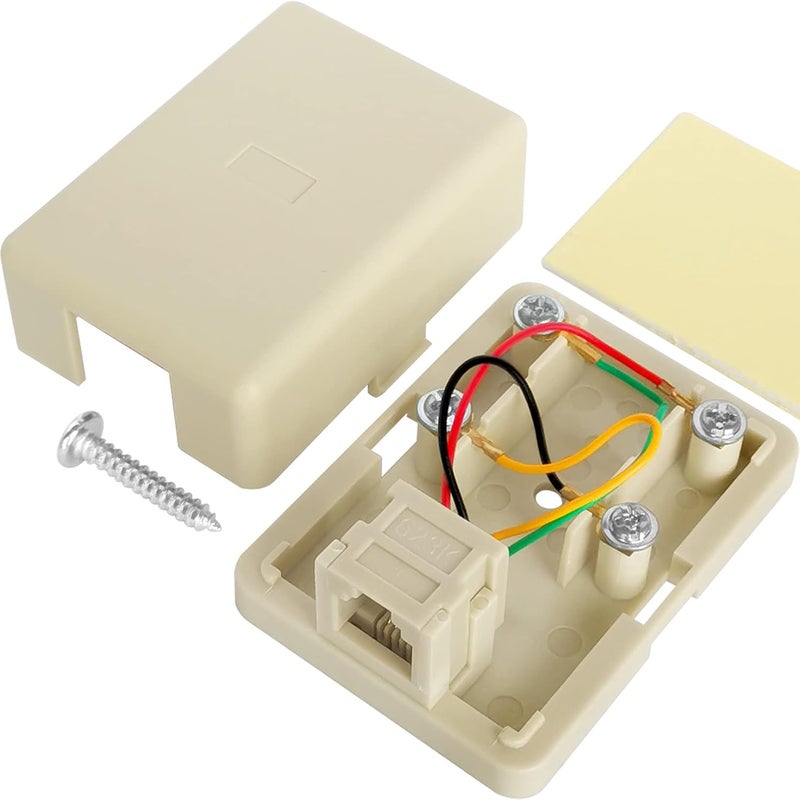 NECABLES Phone Jack Surface Mount Single Port Telephone Jack Box 4 Screw Terminals to 1 RJ11 6P4C Female Ivory - Image 1
